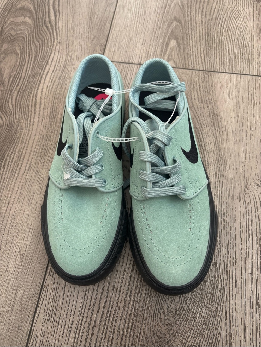 Nike kids Mint Green Suede Skate Shoes with Black Swoosh